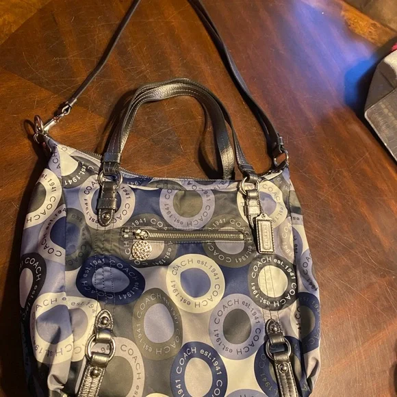 Coach Navy and Cream Circular Pattern Hobo Bag - Picture 2 of 7